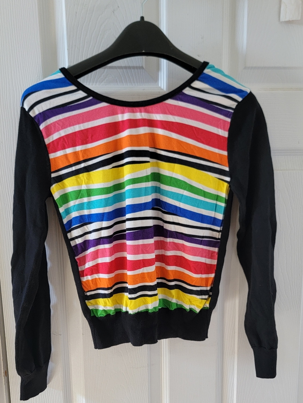 Gaultier Striped Multicolor Sweater with Black Sleeves